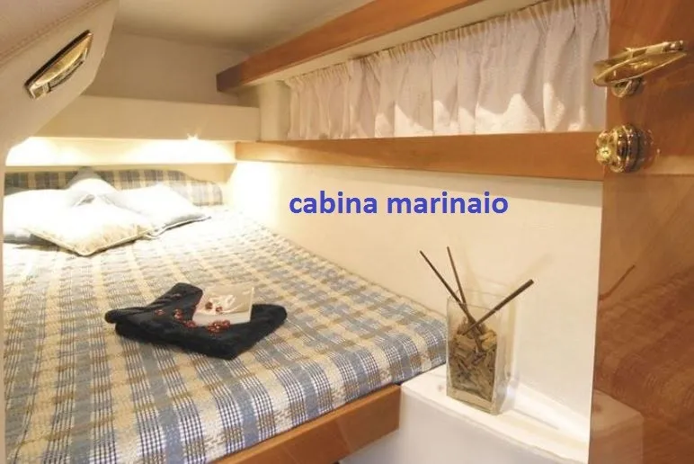 Cabin on Notorius, a Mira 40 motorboat at Olbia, Italy