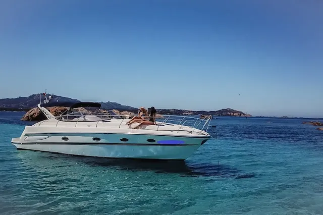 Exterior view of Notorius, a Mira 40 motorboat at Olbia, Italy