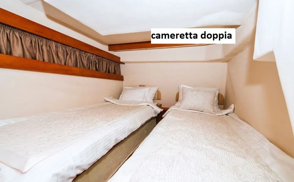 Cabin on Notorius, a Mira 40 motorboat at Olbia, Italy