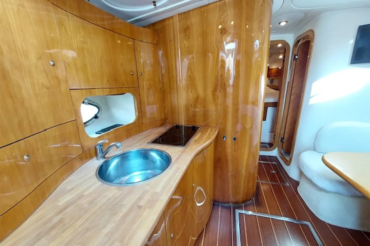 Galley of Notorius, a Mira 40 motorboat at Olbia, Italy