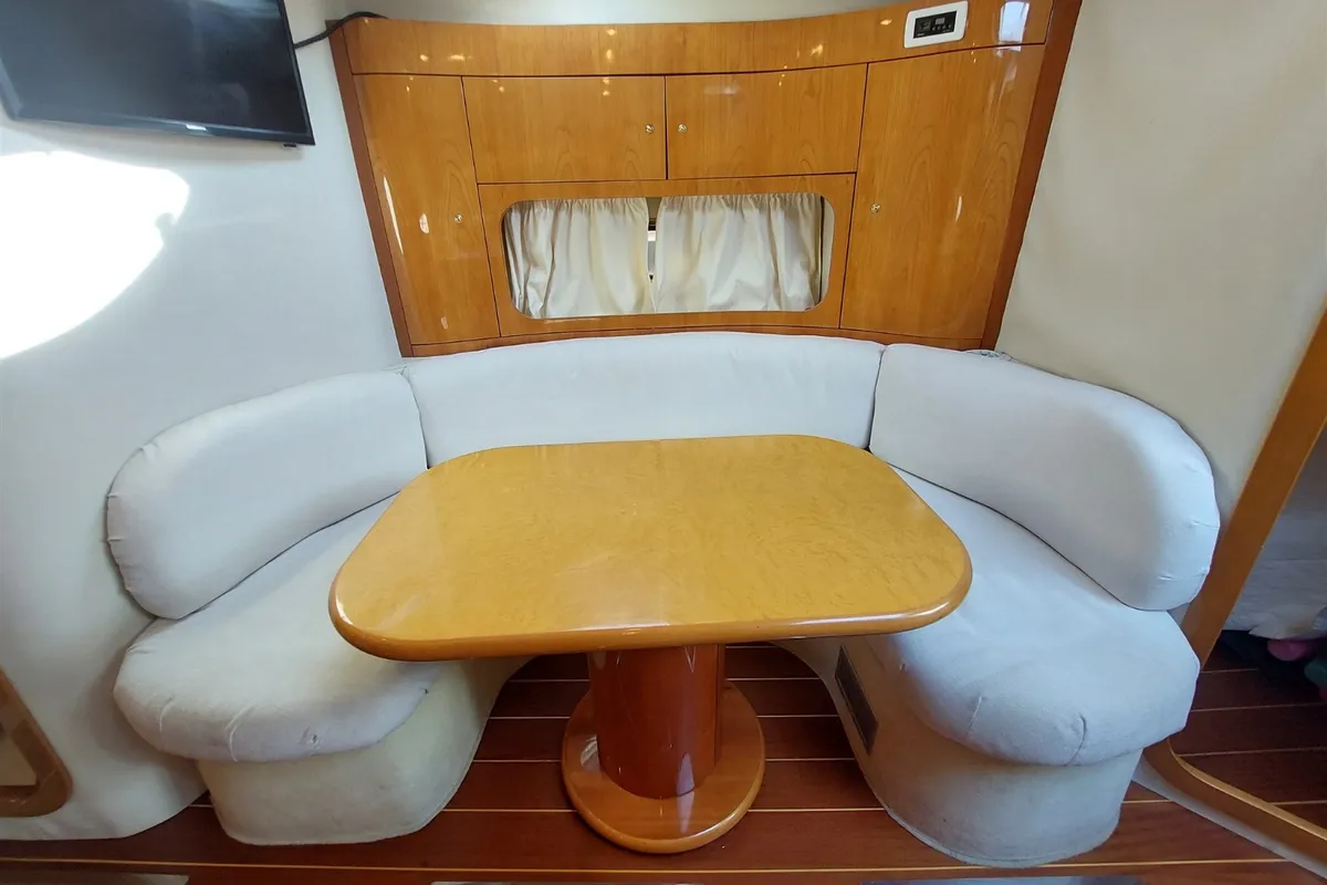 Salon of Notorius, a Mira 40 motorboat at Olbia, Italy