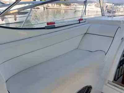 Deck of Notorius, a Mira 40 motorboat at Olbia, Italy