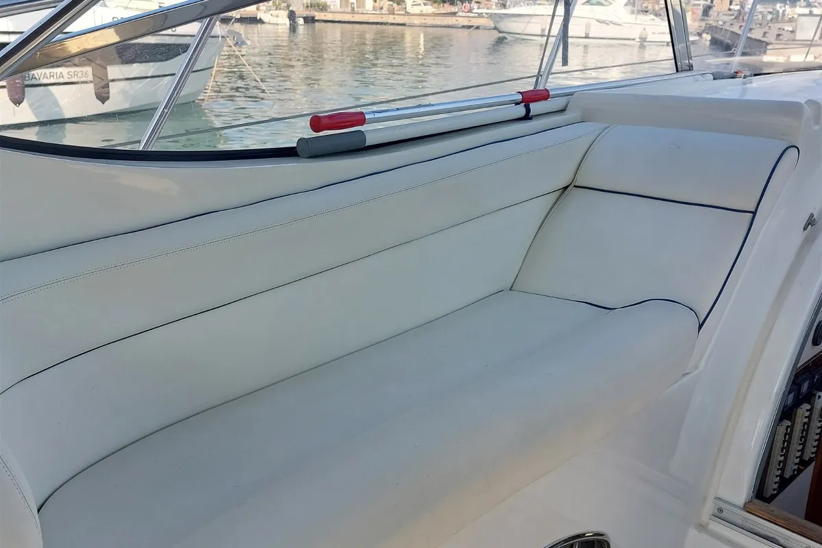 Deck of Notorius, a Mira 40 motorboat at Olbia, Italy