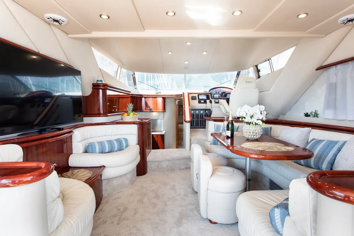 Salon of Klara, a Sunseeker Manhattan 48 motorboat at Kaštela, Croatia