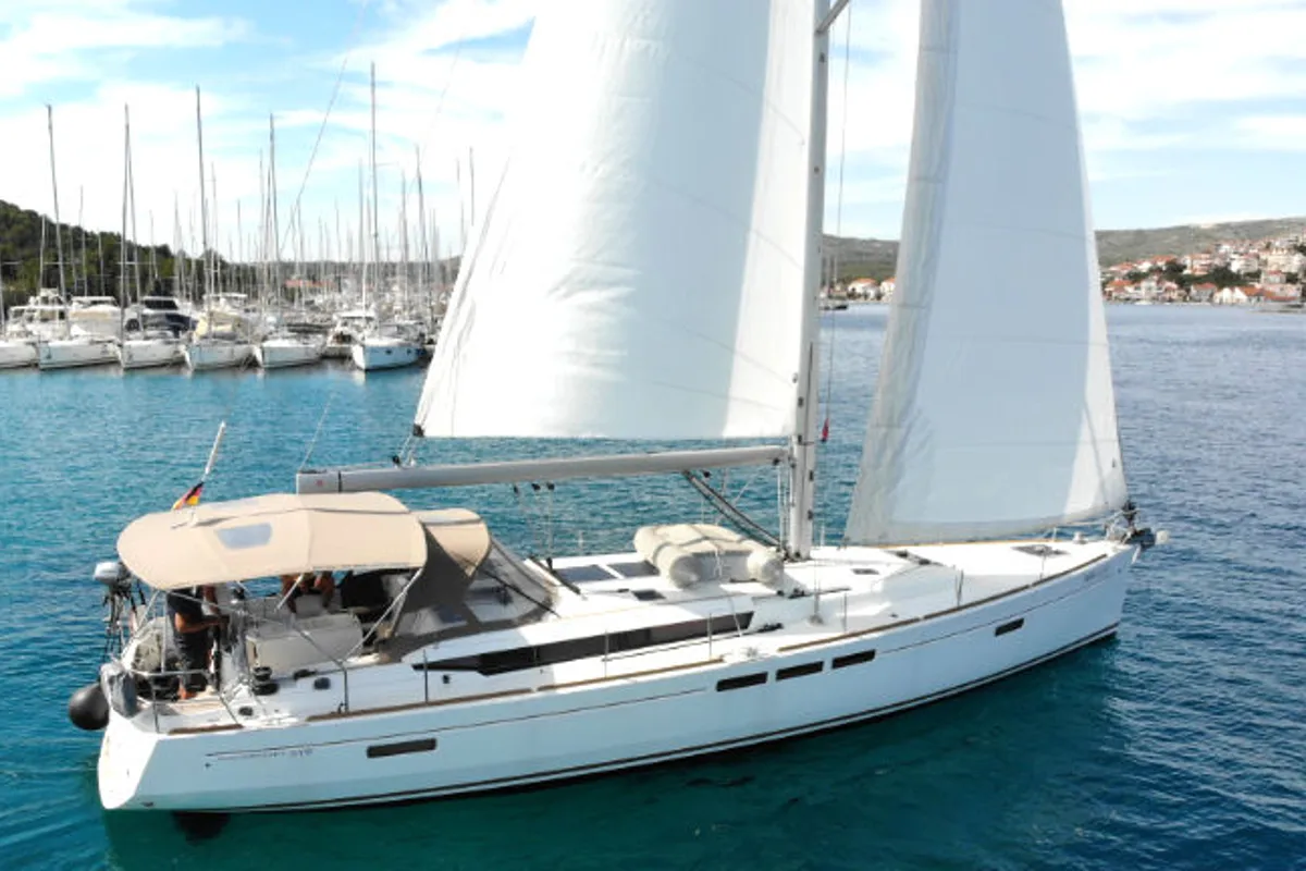 Exterior view of Elsa, a Jeanneau Sun Odyssey 519 sailboat at Rogoznica, Croatia