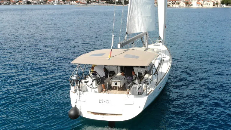 Exterior view of Elsa, a Jeanneau Sun Odyssey 519 sailboat at Rogoznica, Croatia