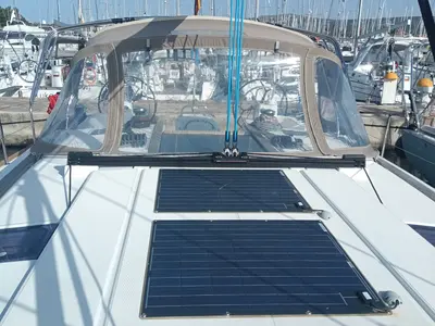 Deck of Elsa, a Jeanneau Sun Odyssey 519 sailboat at Rogoznica, Croatia