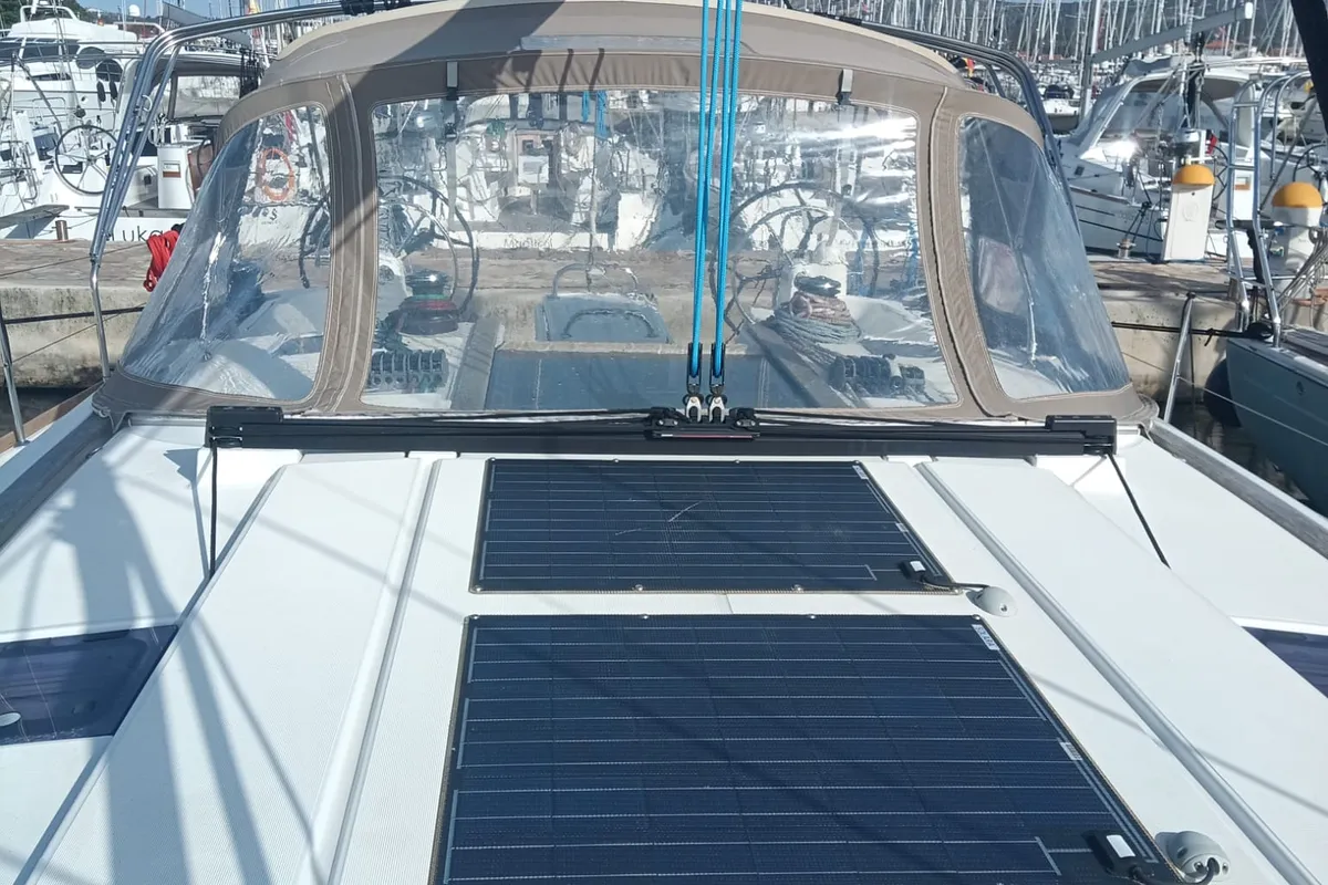 Deck of Elsa, a Jeanneau Sun Odyssey 519 sailboat at Rogoznica, Croatia
