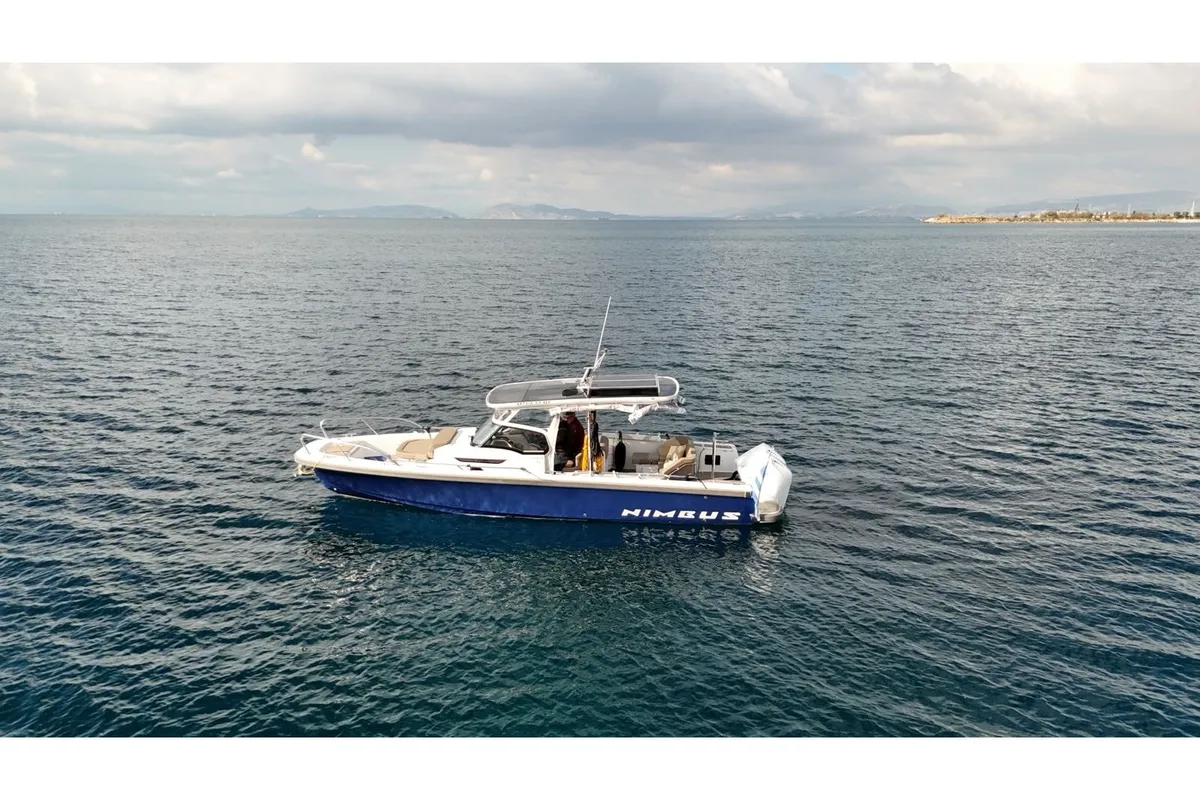 Exterior view of Aktaia, a Nimbus Tender T11 motorboat at Glyfada, Greece