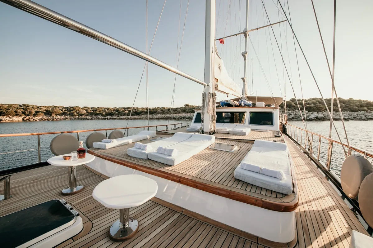 Deck of Dea Del Mare, a Custom Made Dea Del Mare motor yacht at Bodrum, Turkey