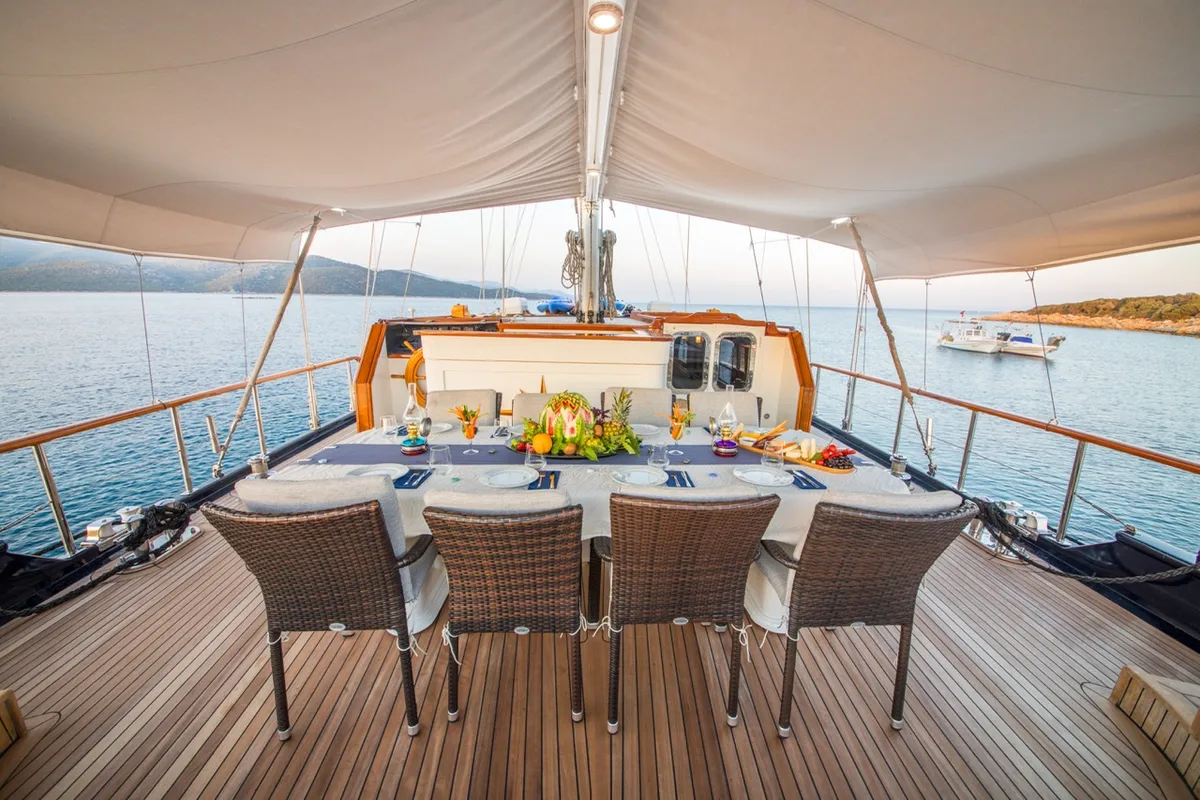 Deck of Dea Del Mare, a Custom Made Dea Del Mare motor yacht at Bodrum, Turkey