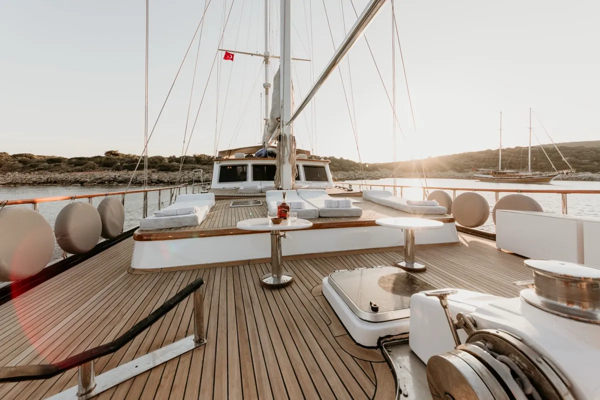 Deck of Dea Del Mare, a Custom Made Dea Del Mare motor yacht at Bodrum, Turkey