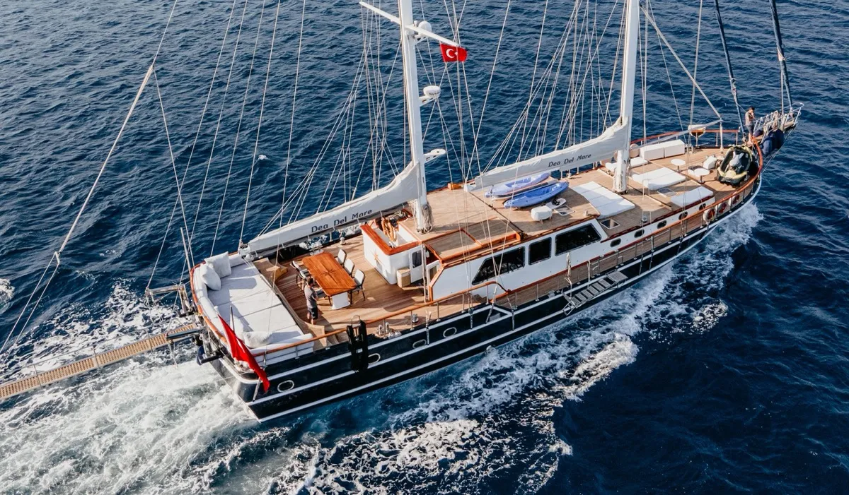 Exterior view of Dea Del Mare, a Custom Made Dea Del Mare motor yacht at Bodrum, Turkey