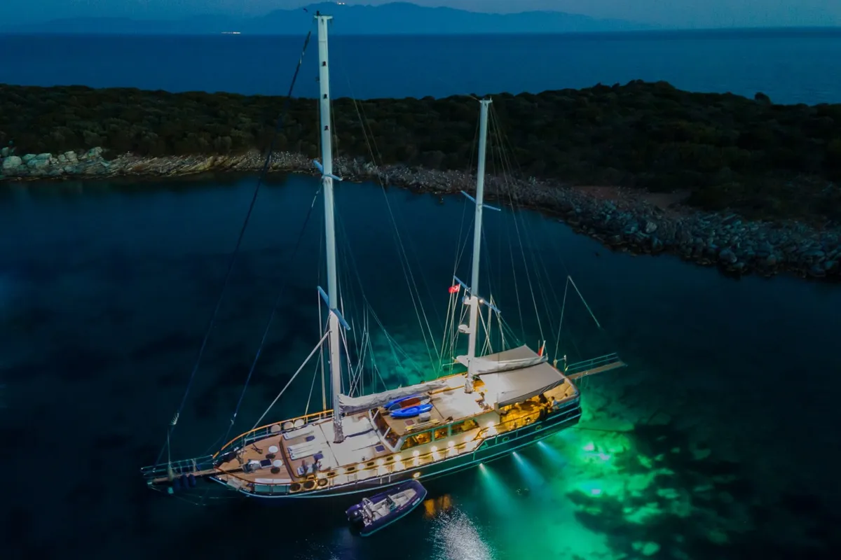 Exterior view of Dea Del Mare, a Custom Made Dea Del Mare motor yacht at Bodrum, Turkey