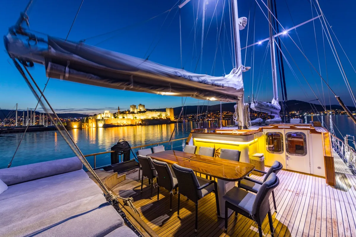Deck of Dea Del Mare, a Custom Made Dea Del Mare motor yacht at Bodrum, Turkey