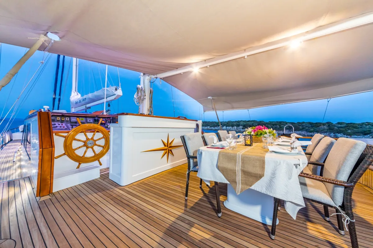 Deck of Dea Del Mare, a Custom Made Dea Del Mare motor yacht at Bodrum, Turkey