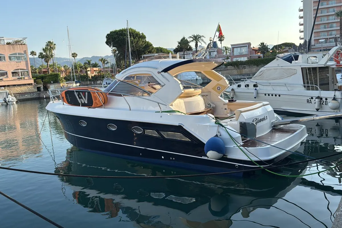 Exterior view of Giovi II, a Mano Marine 35 HT motor yacht at Tonnarella, Italy