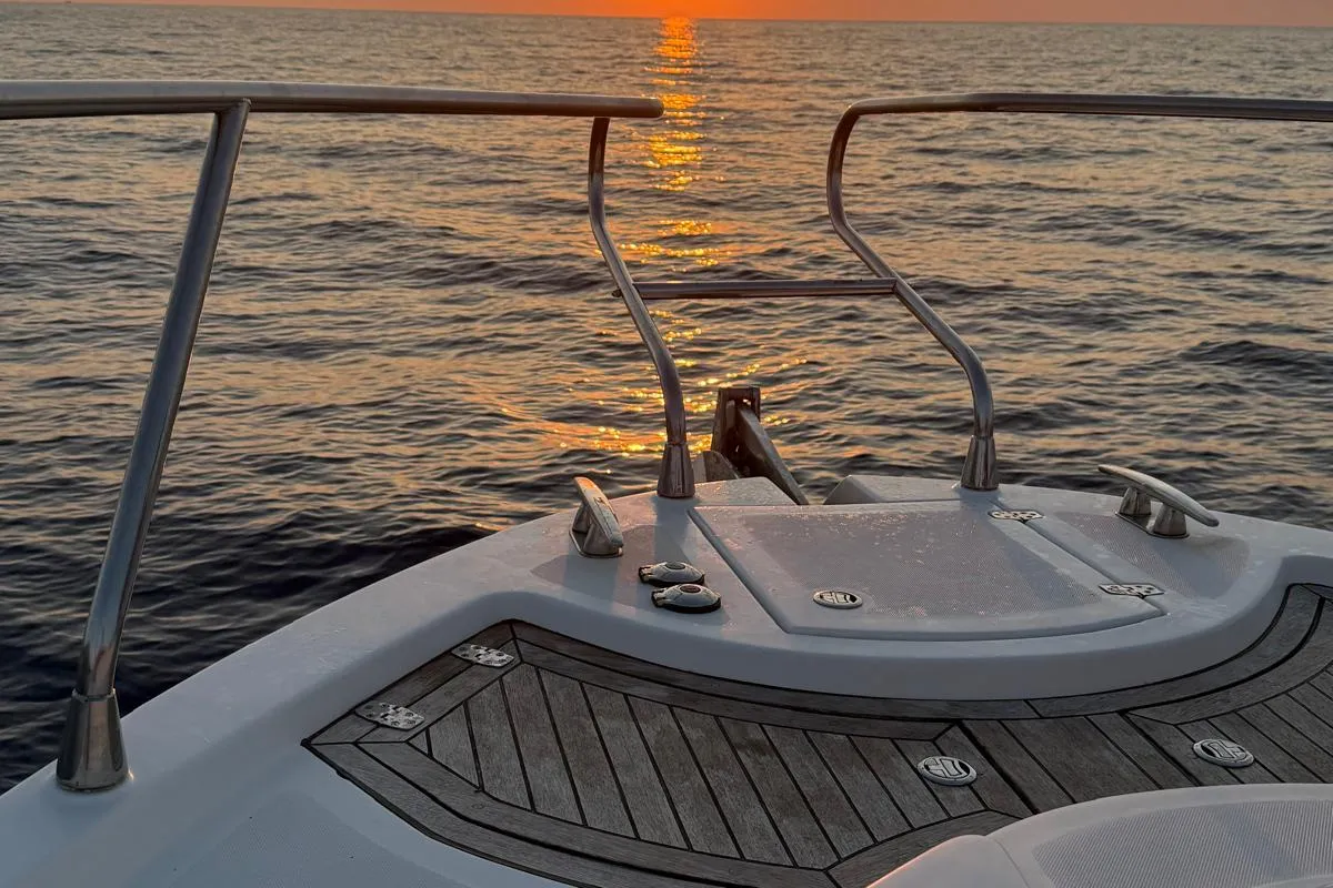 Deck of Giovi II, a Mano Marine 35 HT motor yacht at Tonnarella, Italy