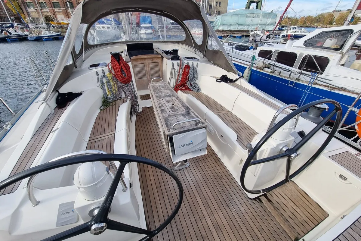 Cockpit of Yachting, a Delphia 47 sailboat at Gdańsk, Poland