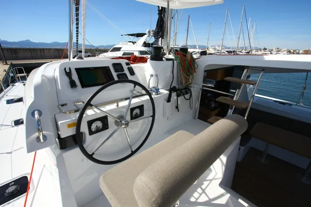 Cockpit of Tato, a Lagoon 42 catamaran at La Spezia, Italy