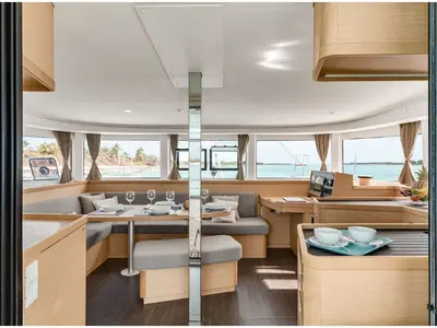 Salon of Tato, a Lagoon 42 catamaran at La Spezia, Italy
