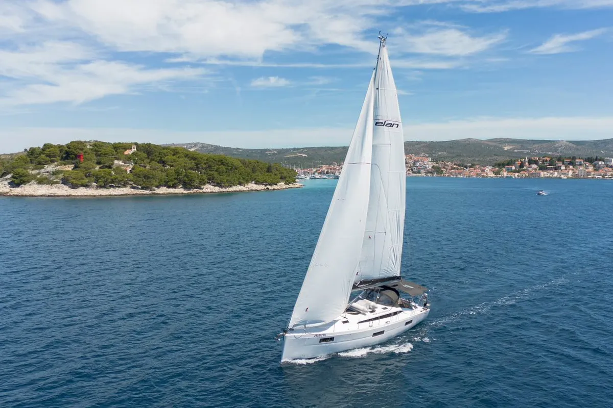 Exterior view of Seabee Alpha, a Elan Impression 45 sailboat at Split, Croatia