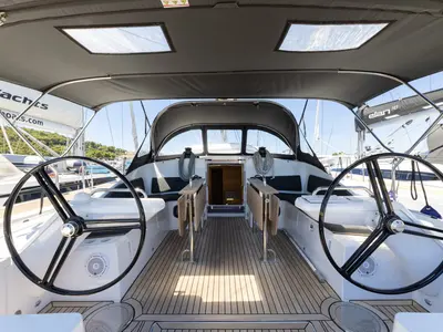 Cockpit of Seabee Alpha, a Elan Impression 45 sailboat at Split, Croatia