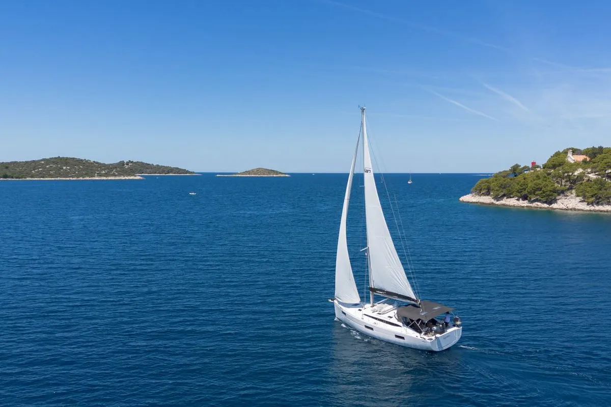 Exterior view of Seabee Alpha, a Elan Impression 45 sailboat at Split, Croatia