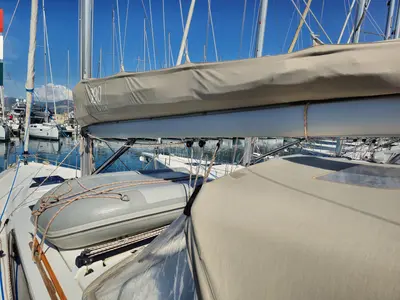 Deck of Sara, a Dufour 390 GL sailboat at Grad Kaštela, Croatia