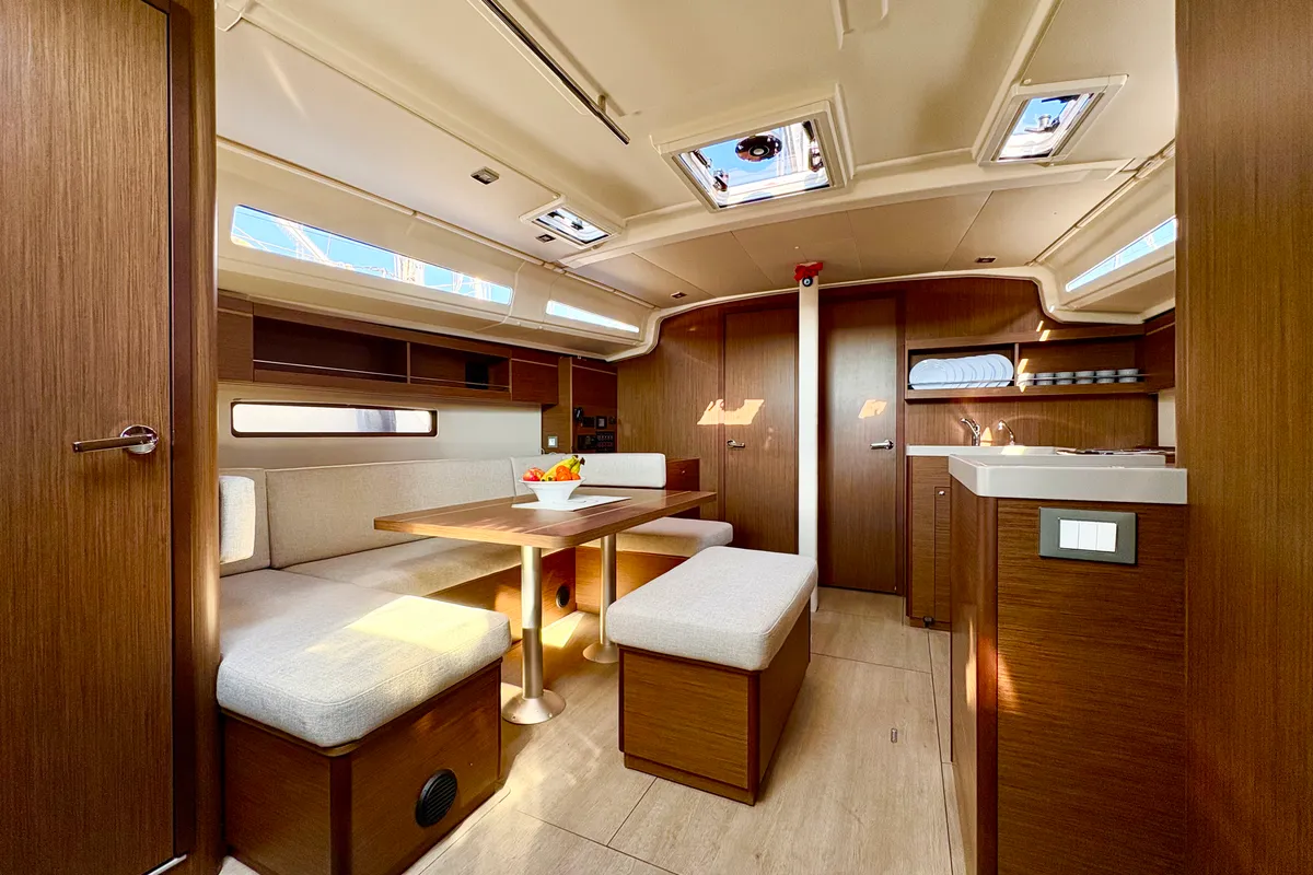 Salon of Bestsennyy, a Beneteau Oceanis 40.1 sailboat at Fethiye, Turkey