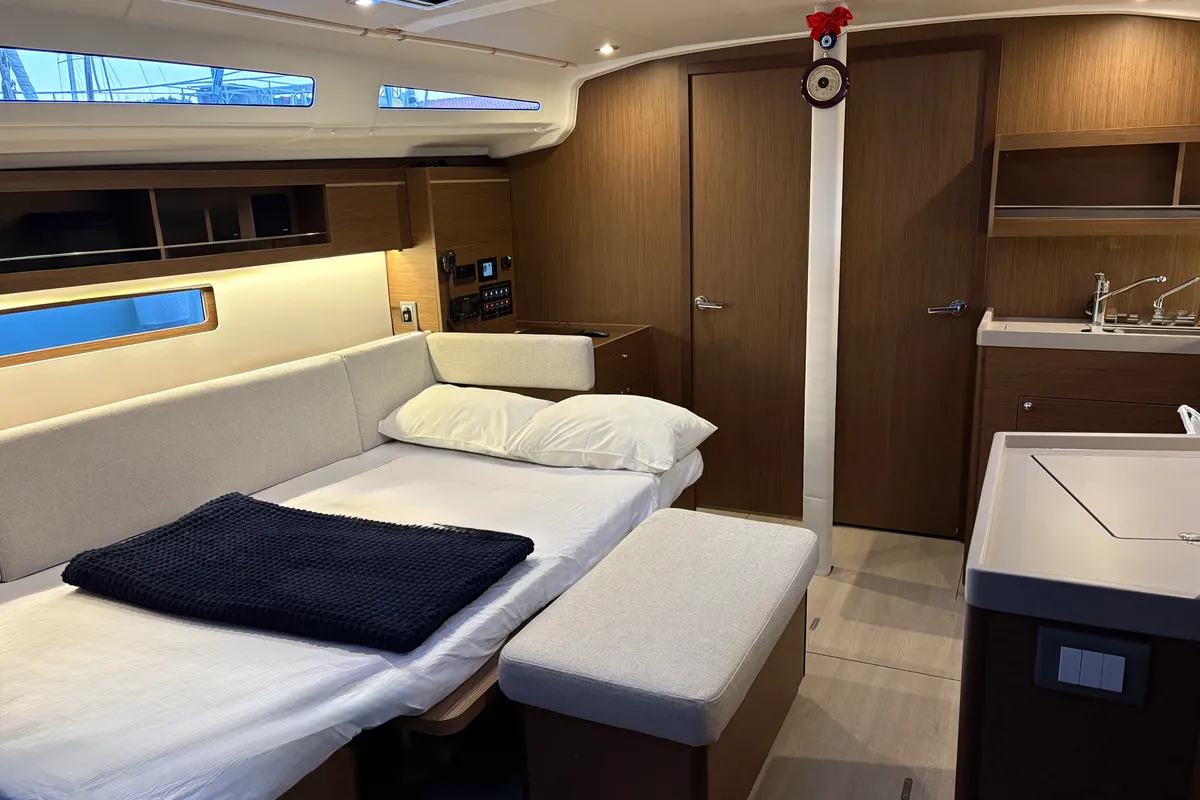 Cabin on Bestsennyy, a Beneteau Oceanis 40.1 sailboat at Fethiye, Turkey