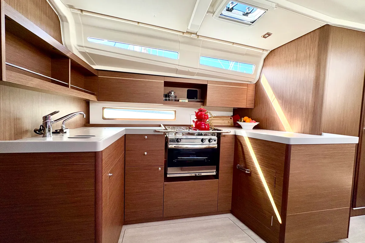 Galley of Bestsennyy, a Beneteau Oceanis 40.1 sailboat at Fethiye, Turkey