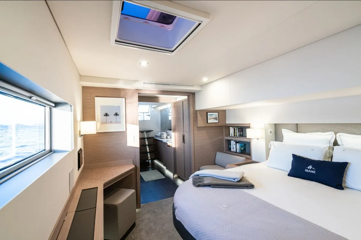 Cabin on Isaé, a Fountaine Pajot Samana 59 catamaran at Cogolin, France