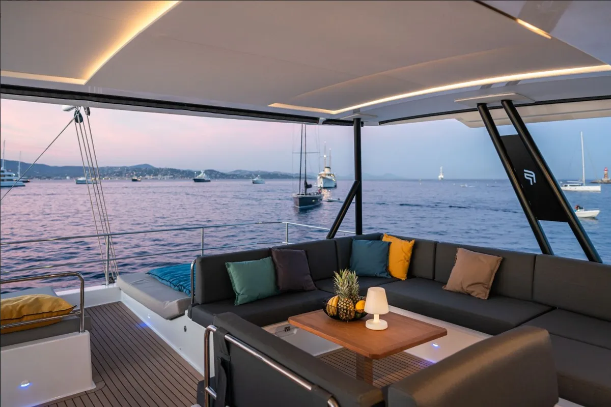 Deck of Isaé, a Fountaine Pajot Samana 59 catamaran at Cogolin, France