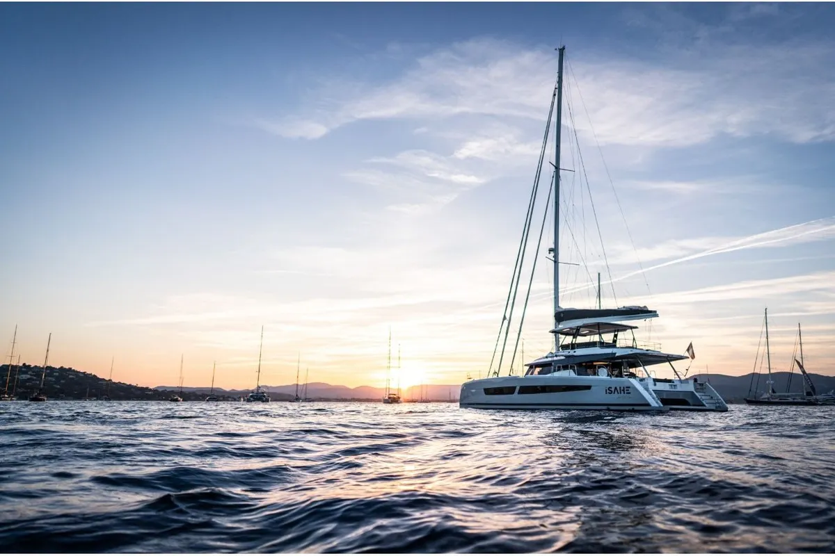 Exterior view of Isaé, a Fountaine Pajot Samana 59 catamaran at Cogolin, France