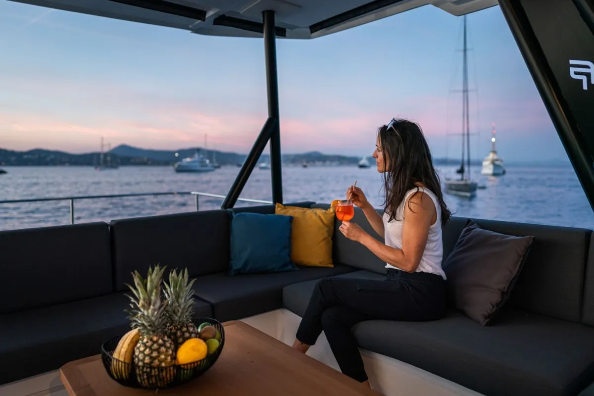 Deck of Isaé, a Fountaine Pajot Samana 59 catamaran at Cogolin, France