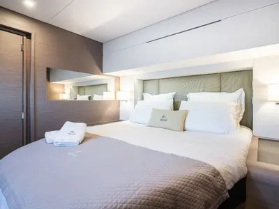 Cabin on Isaé, a Fountaine Pajot Samana 59 catamaran at Cogolin, France