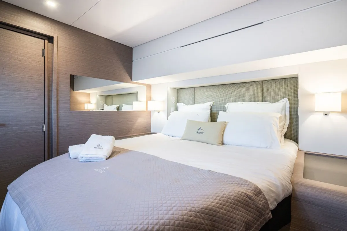 Cabin on Isaé, a Fountaine Pajot Samana 59 catamaran at Cogolin, France