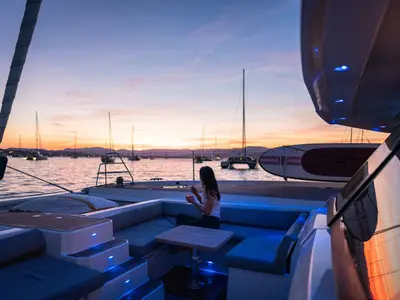 Deck of Isaé, a Fountaine Pajot Samana 59 catamaran at Cogolin, France