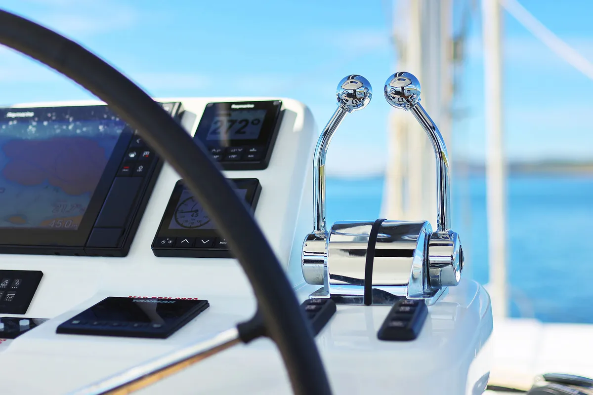 Cockpit of Maestro, a Lagoon 51 catamaran at Seget Donji, Croatia