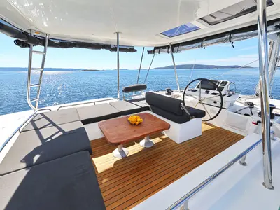 Deck of Maestro, a Lagoon 51 catamaran at Seget Donji, Croatia