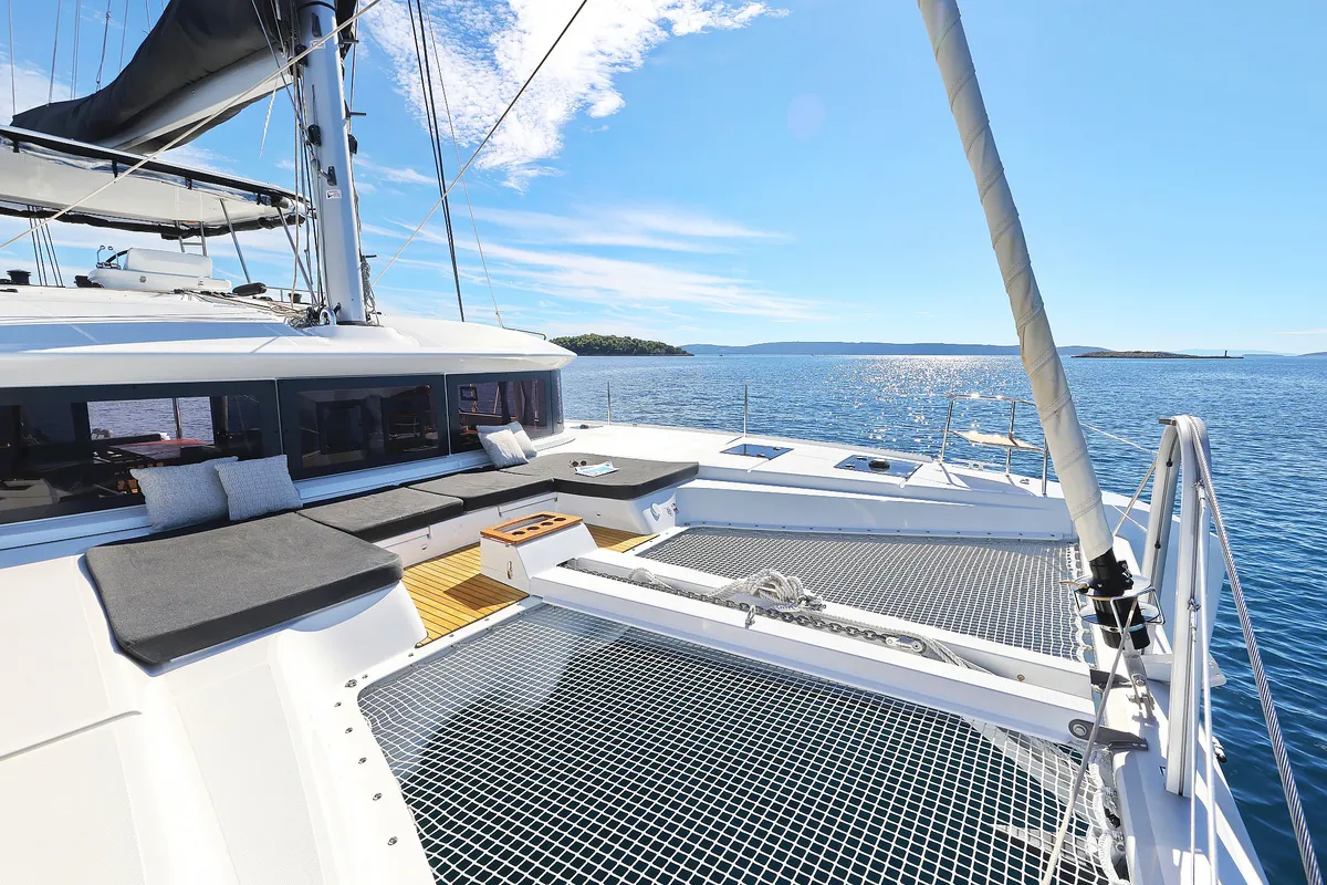Deck of Maestro, a Lagoon 51 catamaran at Seget Donji, Croatia