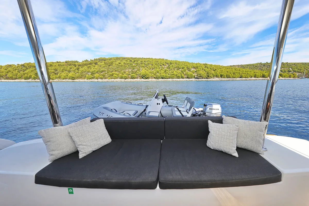 Deck of Maestro, a Lagoon 51 catamaran at Seget Donji, Croatia