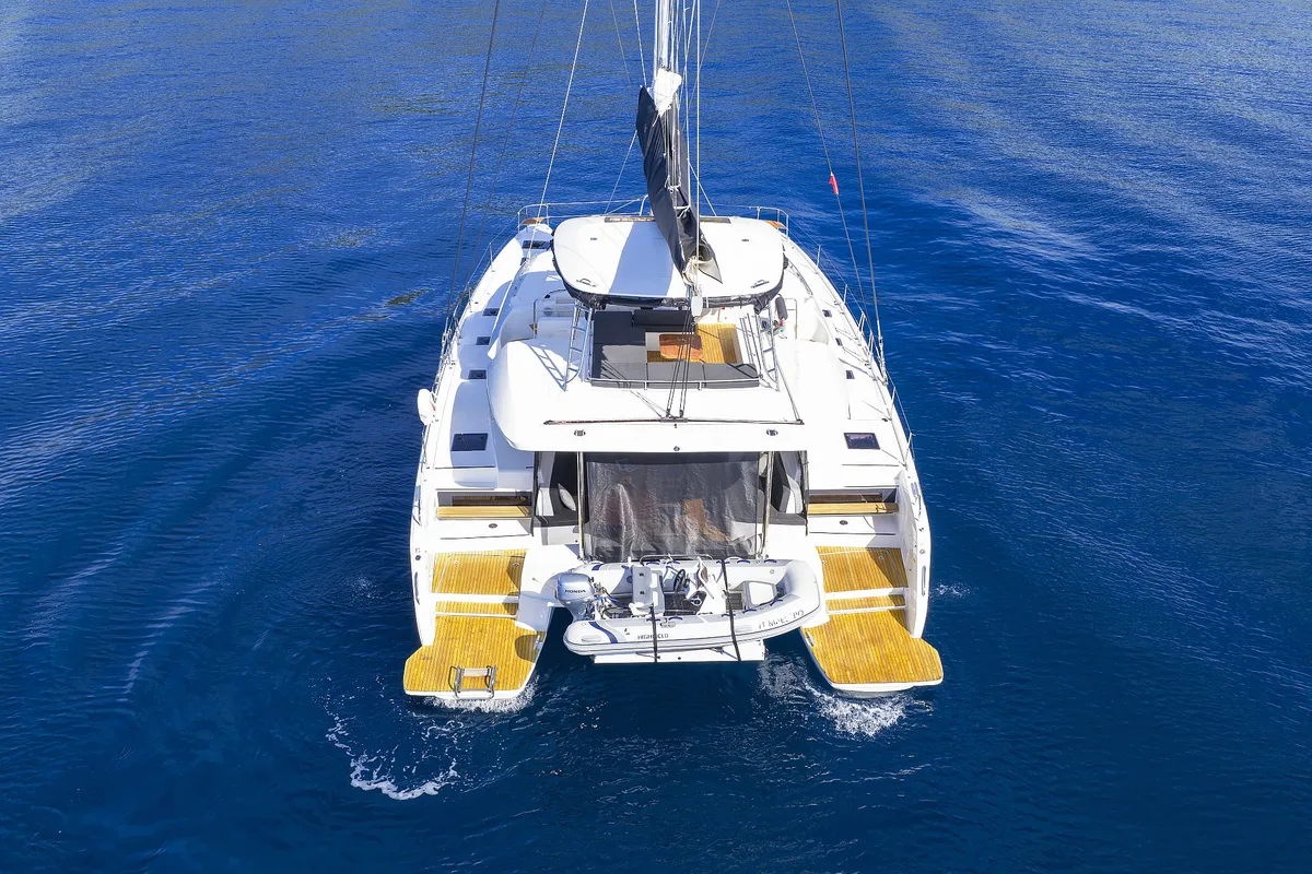 Exterior view of Maestro, a Lagoon 51 catamaran at Seget Donji, Croatia