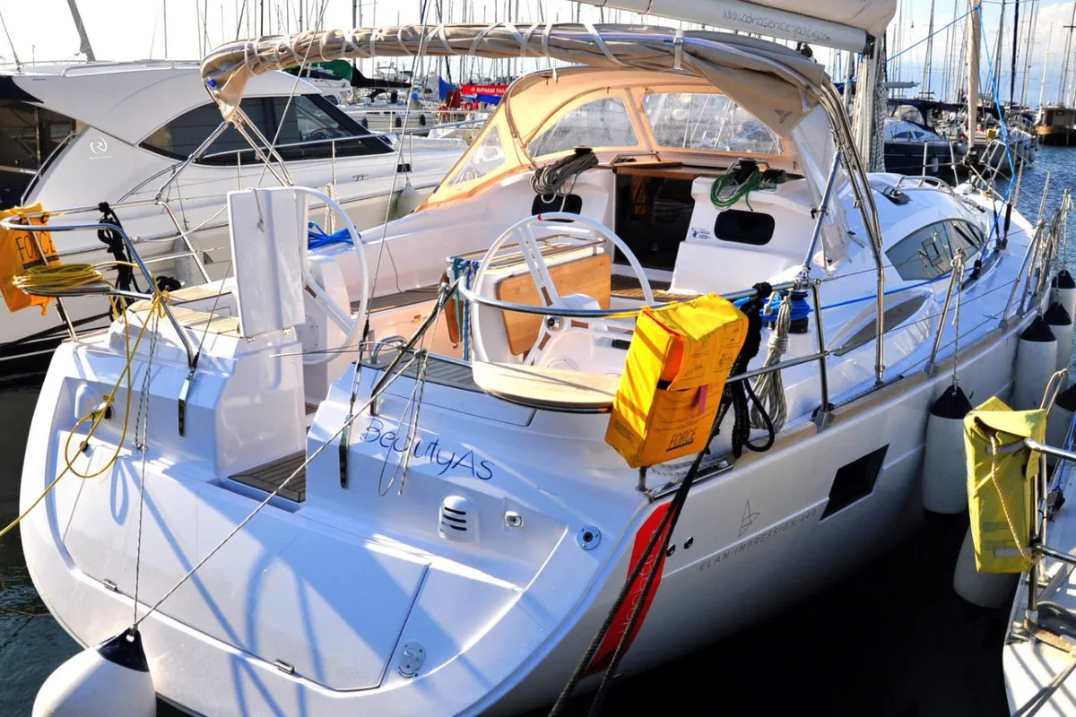Exterior view of Beauty AS, a Elan Impression 444 sailboat at Izola / Isola, Slovenia