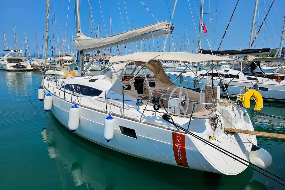 Exterior view of Beauty AS, a Elan Impression 444 sailboat at Izola / Isola, Slovenia