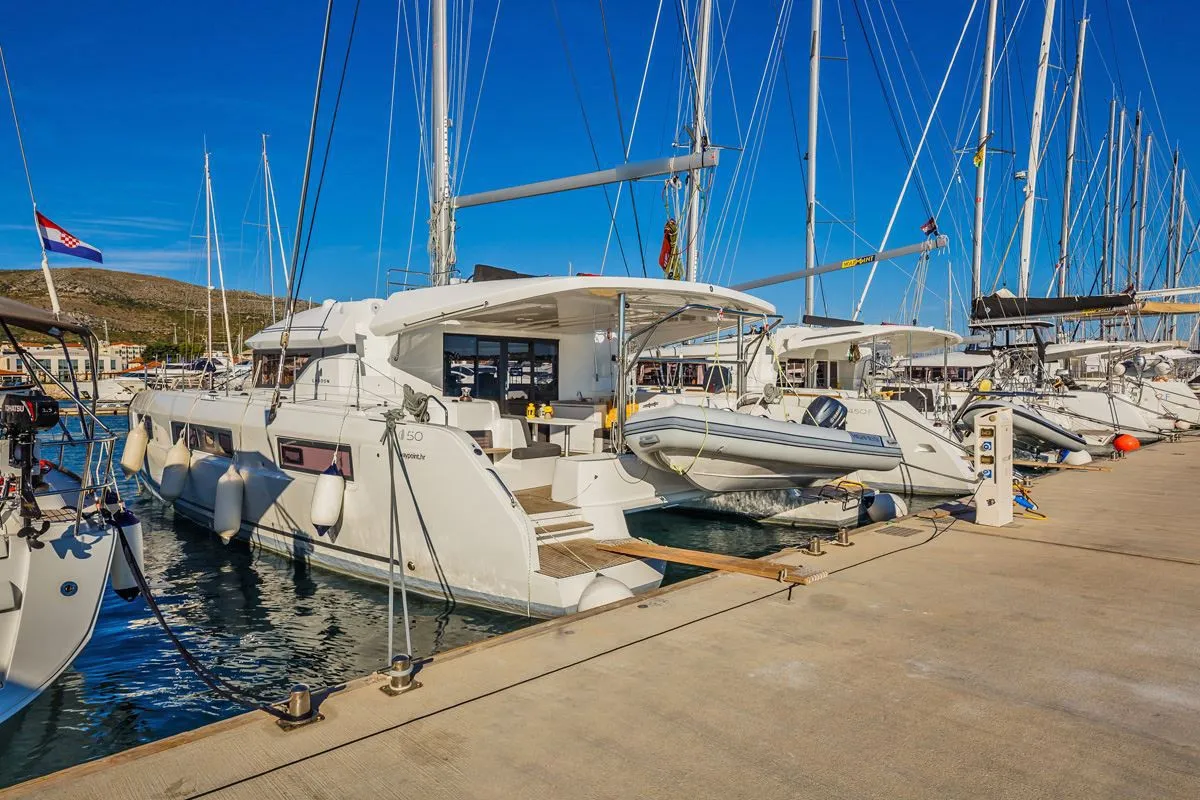 Exterior view of Summer Star, a Lagoon 50 catamaran at Split, Croatia