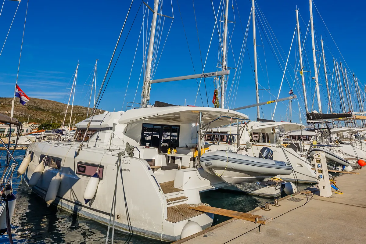 Exterior view of Summer Star, a Lagoon 50 catamaran at Split, Croatia