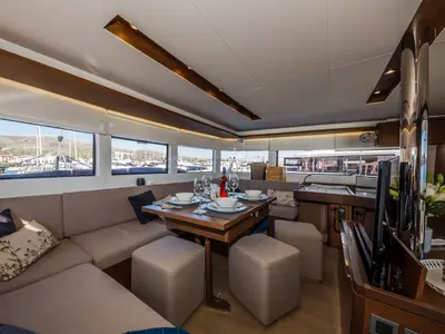 Salon of Summer Star, a Lagoon 50 catamaran at Split, Croatia