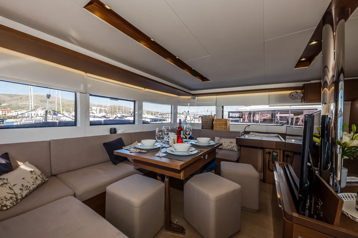 Salon of Summer Star, a Lagoon 50 catamaran at Split, Croatia
